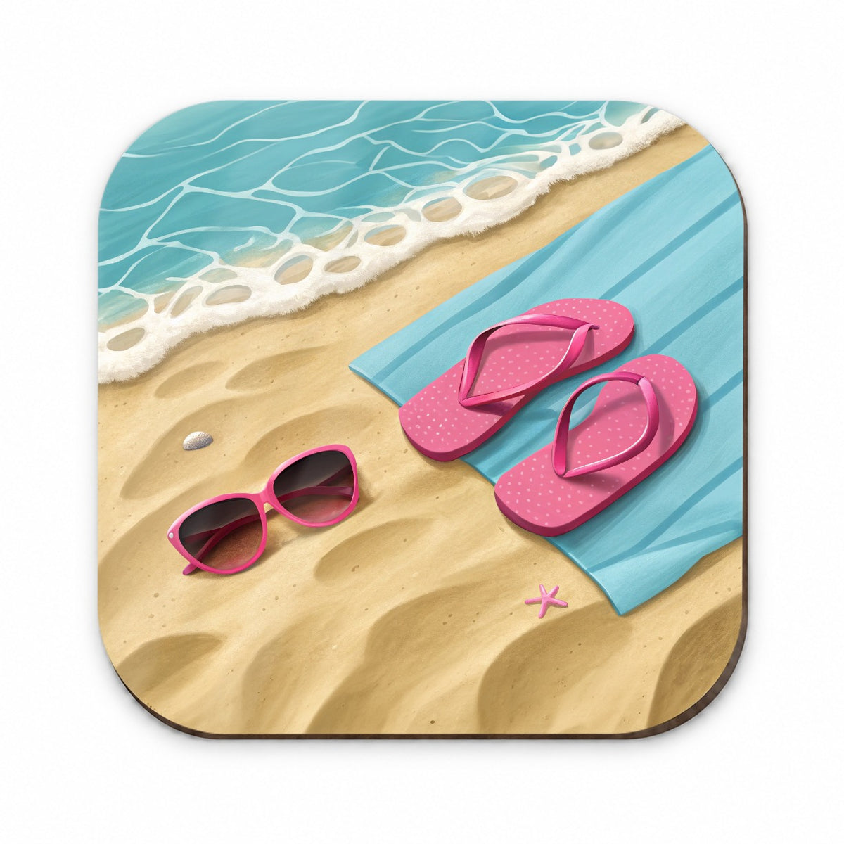 Pink Sunglasses Flip Flops Towel On Sand Beach Fridge Magnet