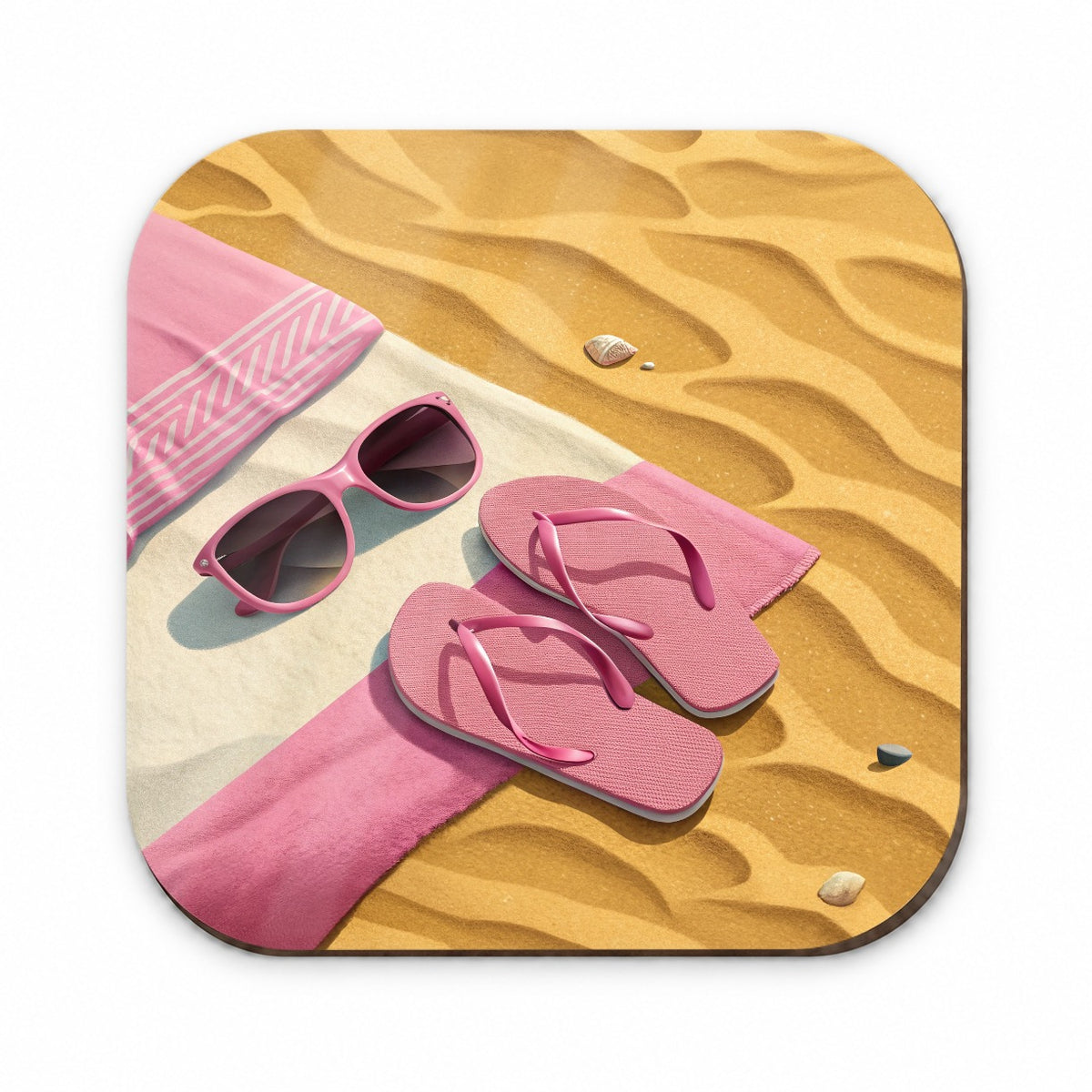 Pink Sunglasses Flip Flops Towel On Sand Cute Fridge Magnet