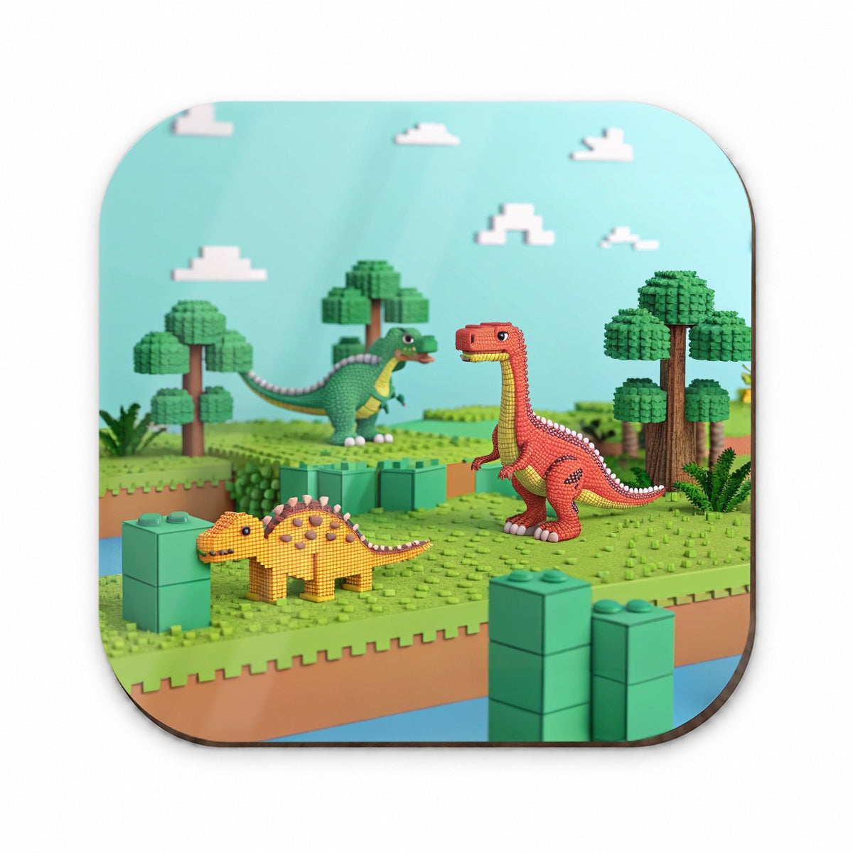 Retro 8 Bit Pixel Art Style Dinosaurs Roaming Fridge Magnet
