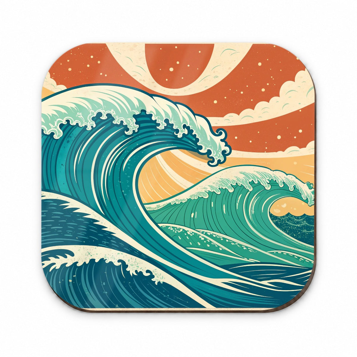 Retro Ocean Waves Colorful Drawing Fridge Magnet