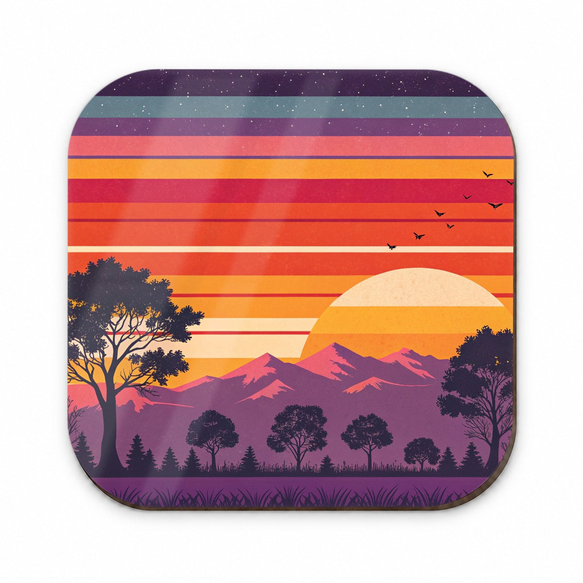 Retro Sunset Stripes Mountains Fridge Magnet