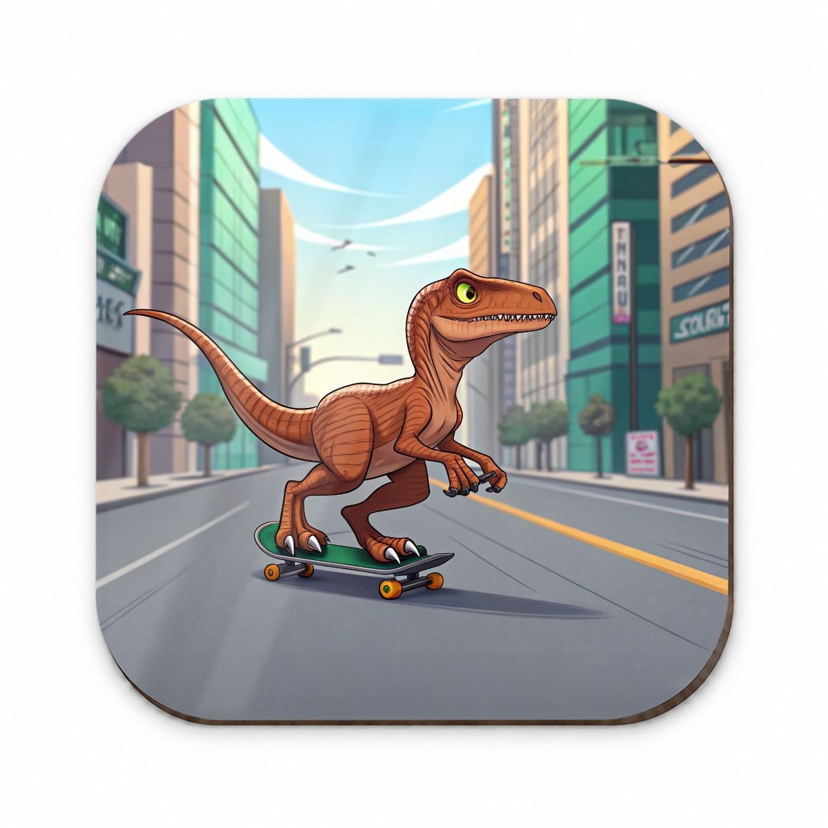 Skateboarding Raptor Dinosaur Fridge Magnet