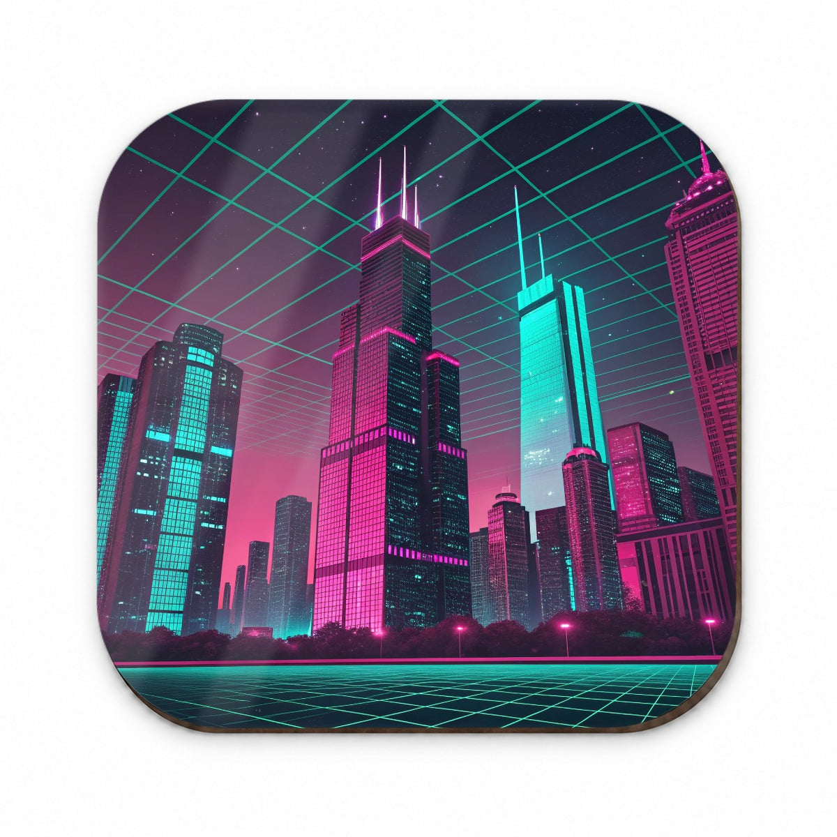 Skyscrapers Buildings Lit Pink Teal Fridge Magnet
