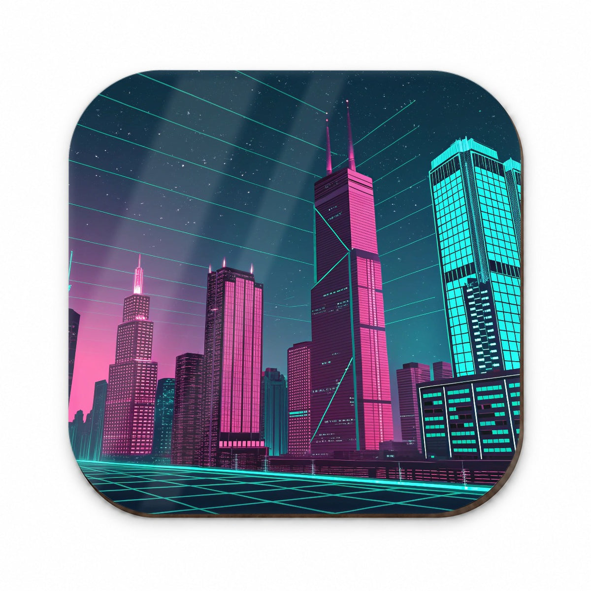 Skyscrapers Lit Pink Teal Glitch Effects Fridge Magnet