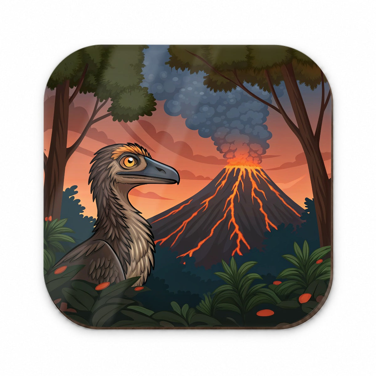 Troodon Volcano Dinosaur Fridge Magnet