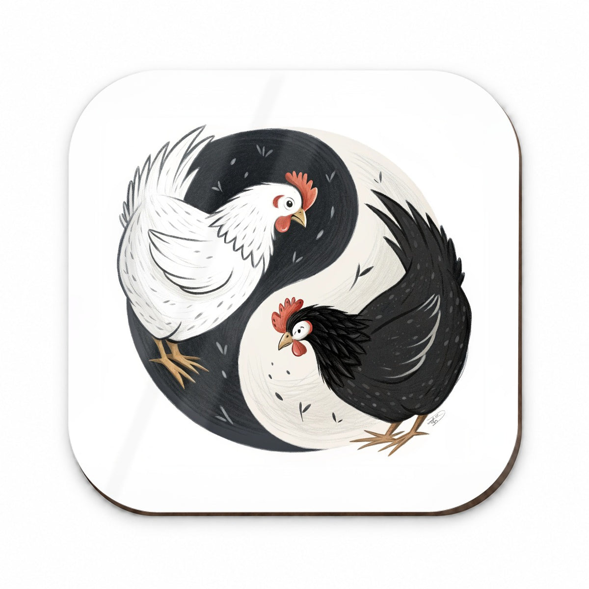 Two Chickens Yin Yang White Black Fridge Magnet