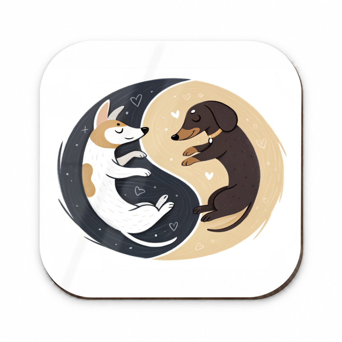 Two Dogs Yin Yang Illustration Fridge Magnet