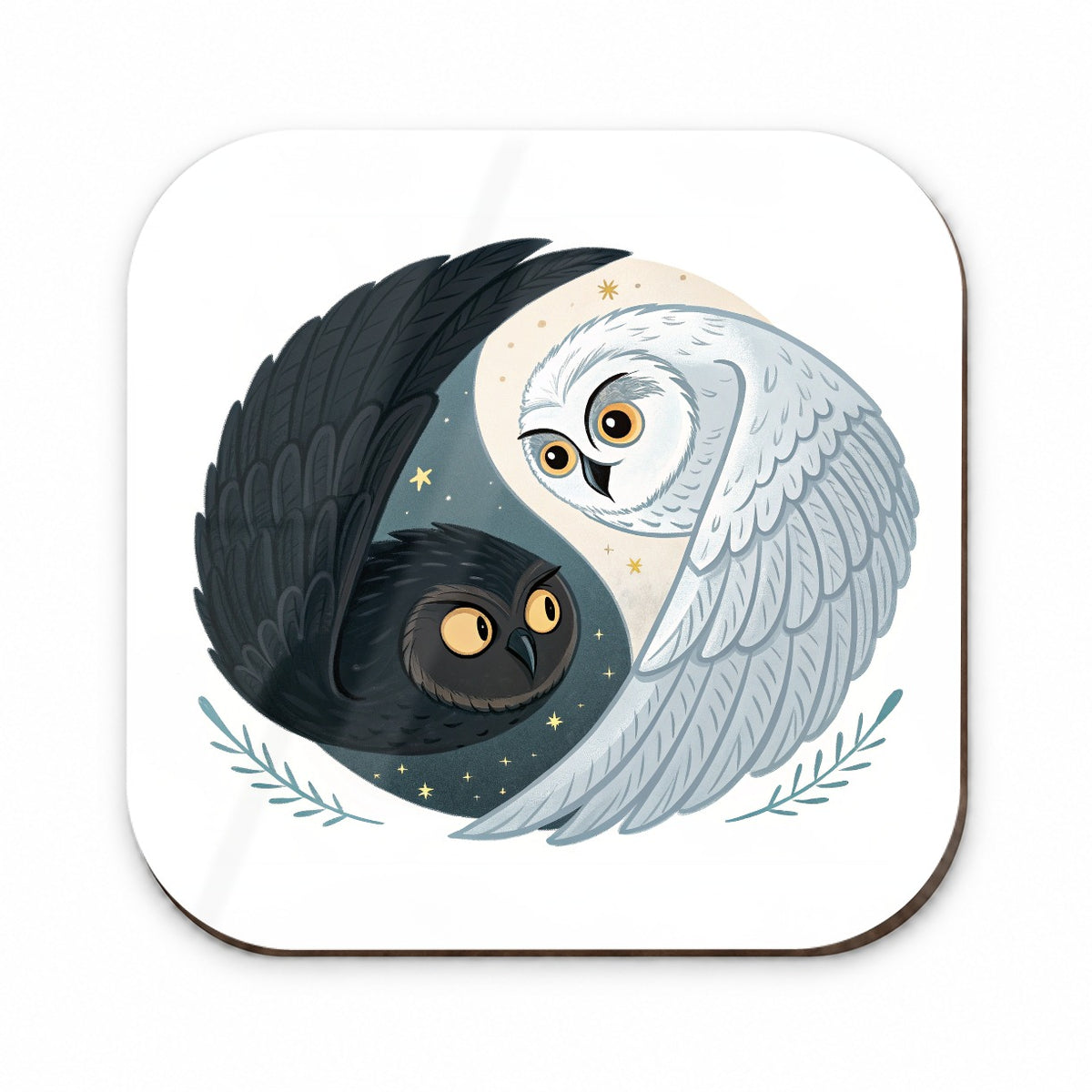 Two Owls Yin Yang Black White Fridge Magnet