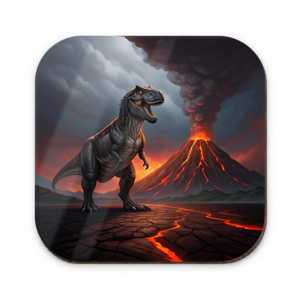 Tyrannosaurus T-Rex Dinosaur Volcano Erupting Fridge Magnet