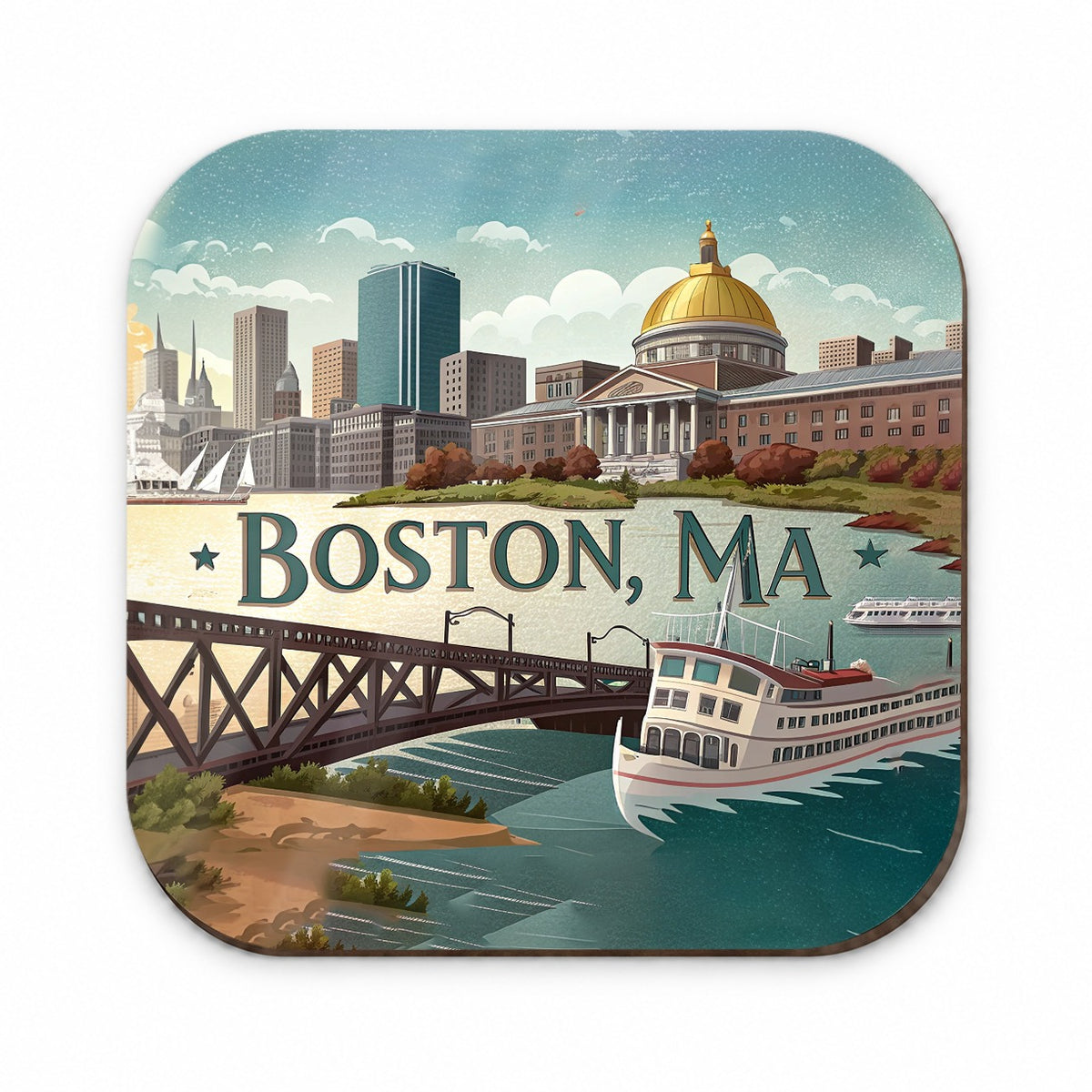 Boston, Massachusetts MA Travel City State Stamp Fridge Magnet