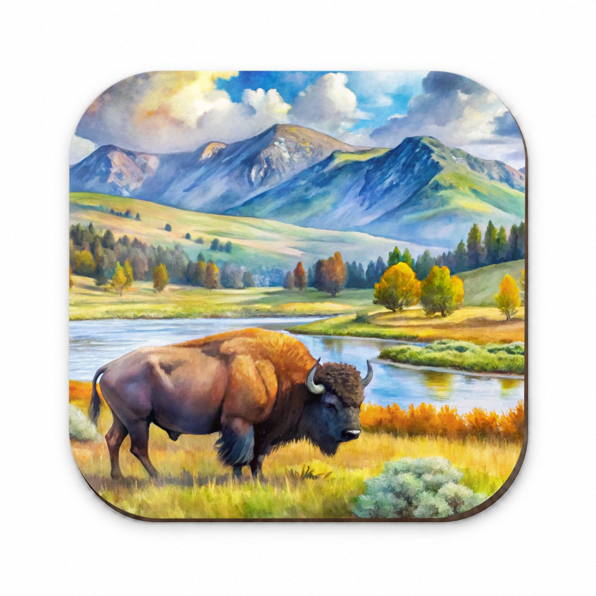 Yellowstone National Park Lamar Valley Watercolor Style Fridge Magnet