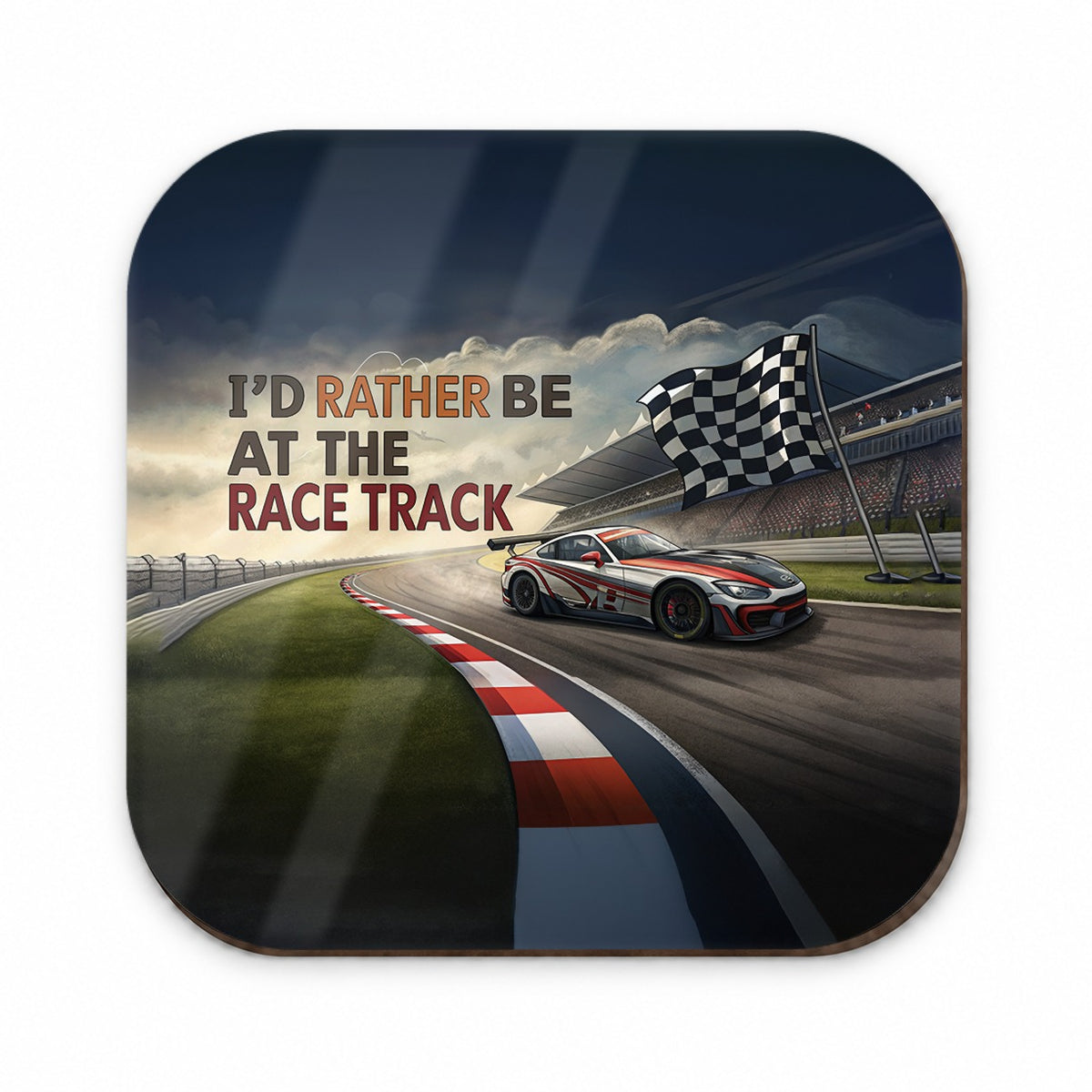 I'd Rather Be At The Race Track Checkered Flag Fridge Magnet