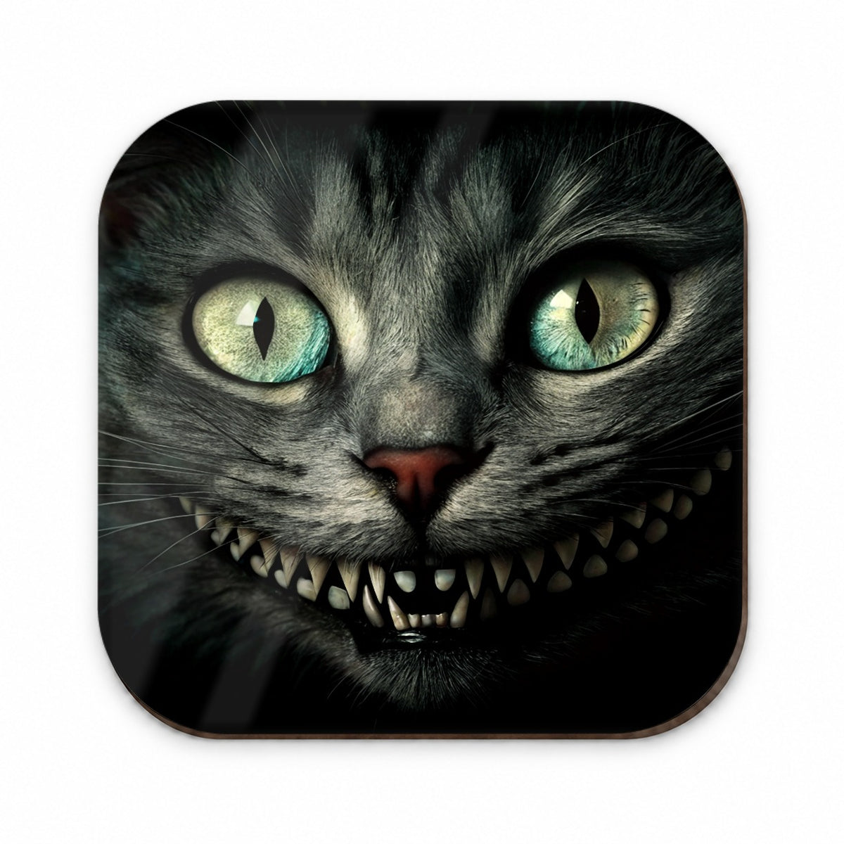Mischievous Cheshire Cat Grin on Black Fridge Magnet
