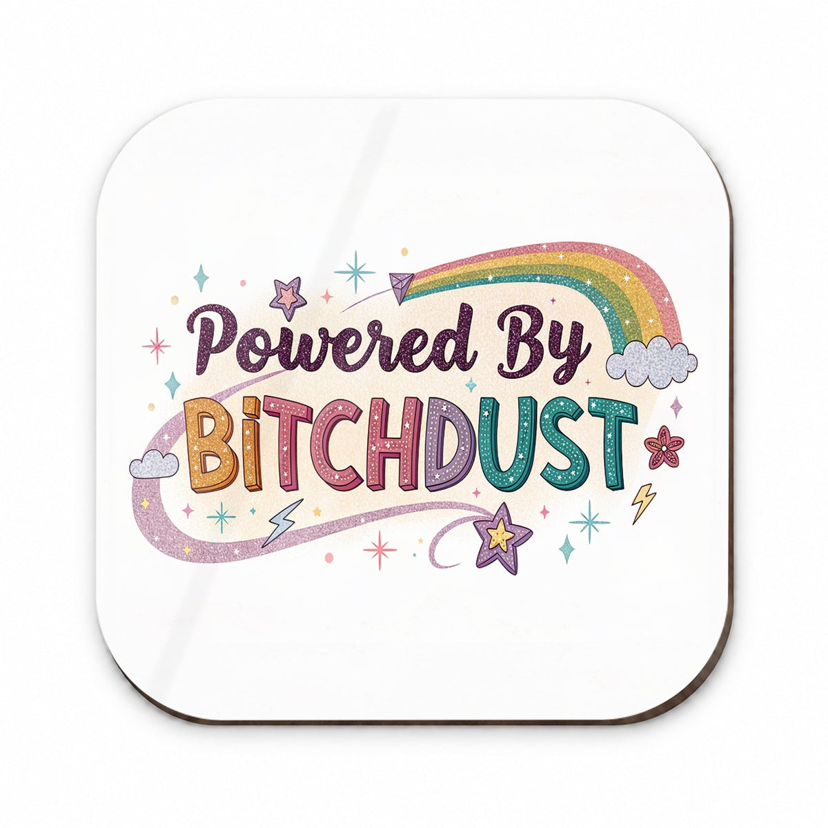 Powered By Bitchdust Sparkly Stars Rainbow Fridge Magnet