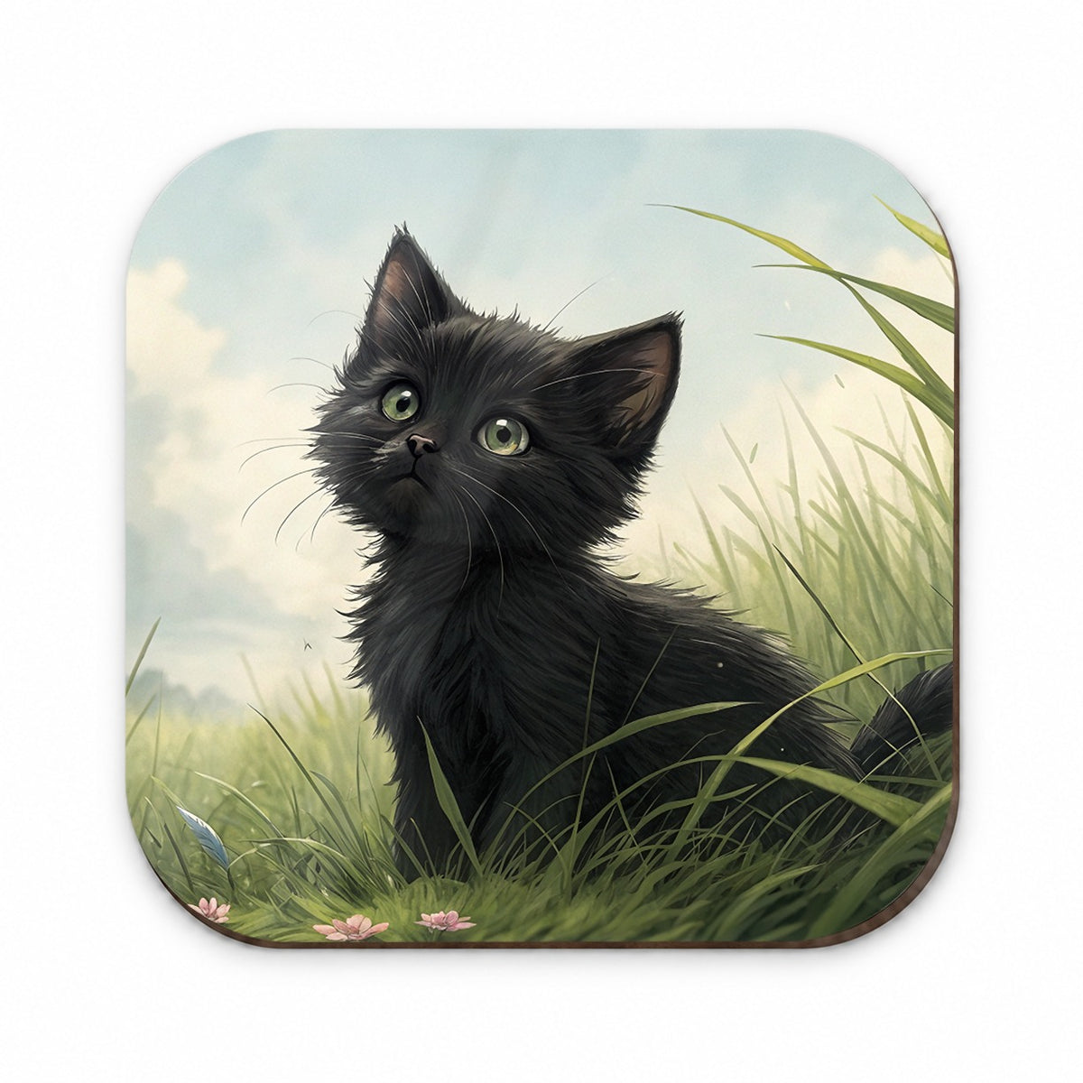 Black Kitten Cat in Field Fridge Magnet