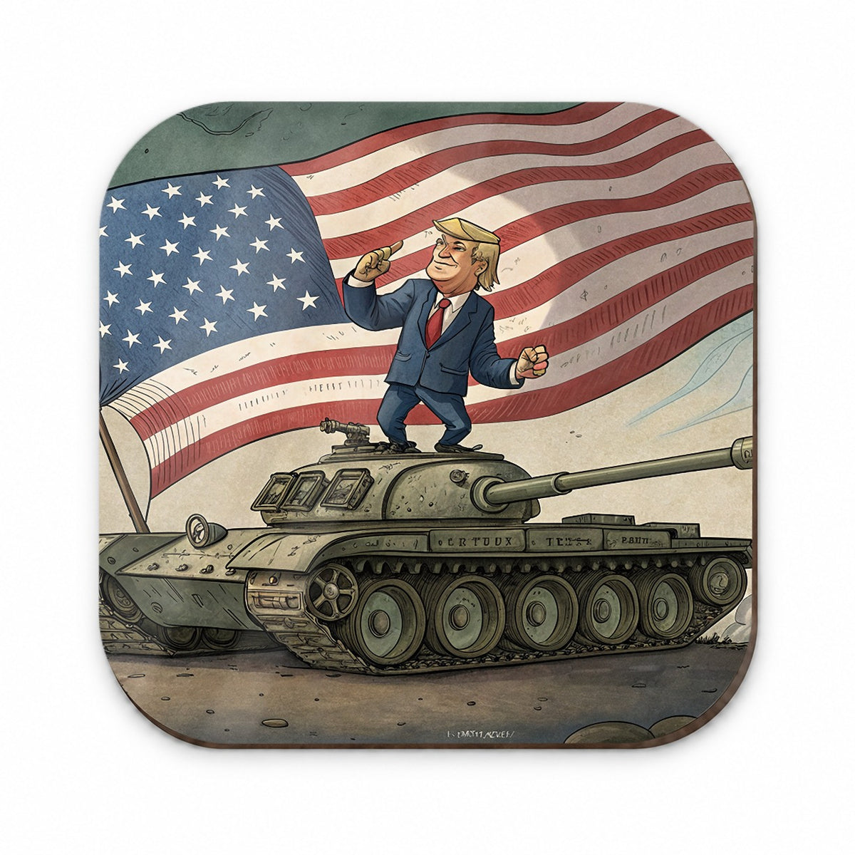 Patriotic Donald Trump Standing On Tank Funny Fridge Magnet