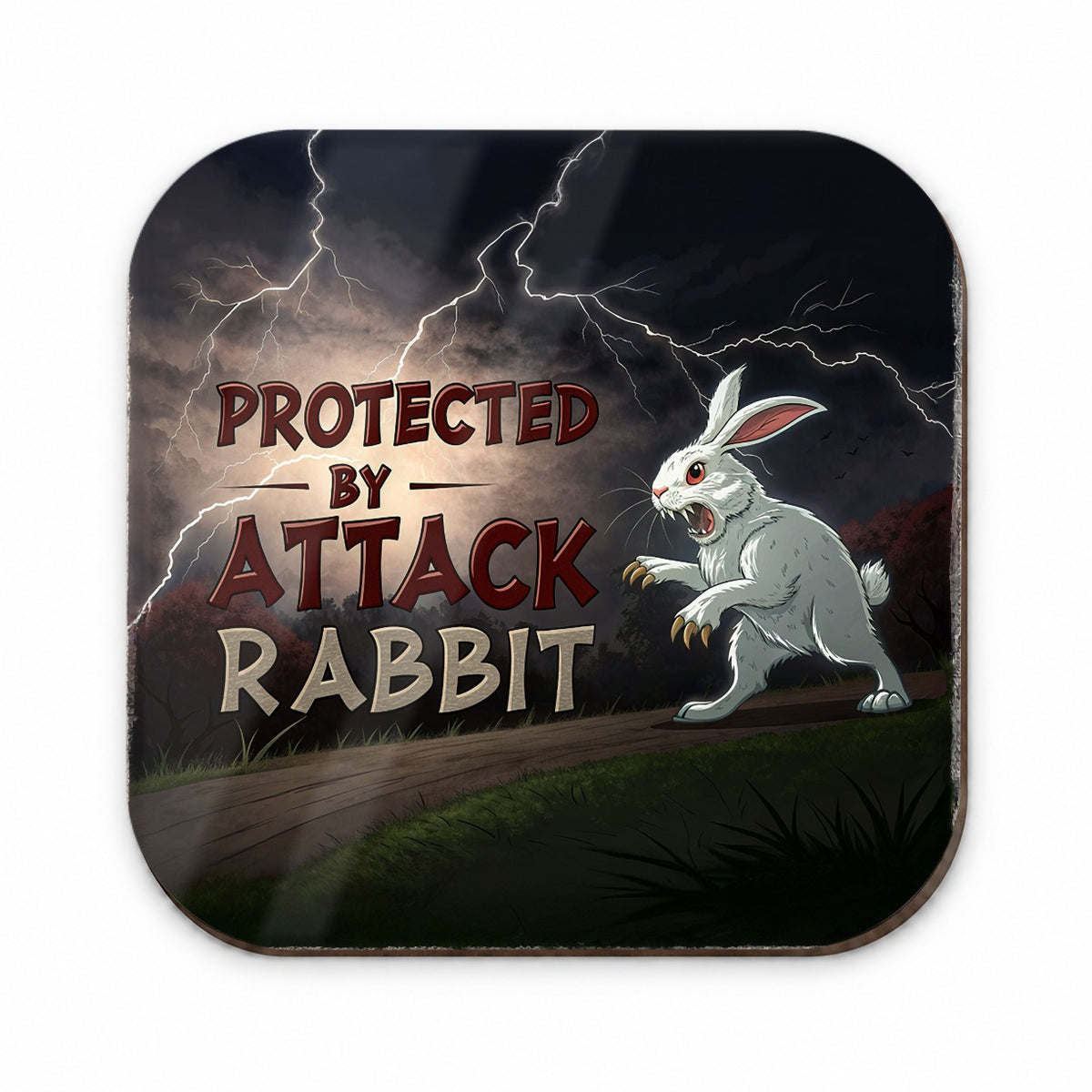 Protected By Attack Rabbit Vicious White Funny Bunny Fridge Magnet