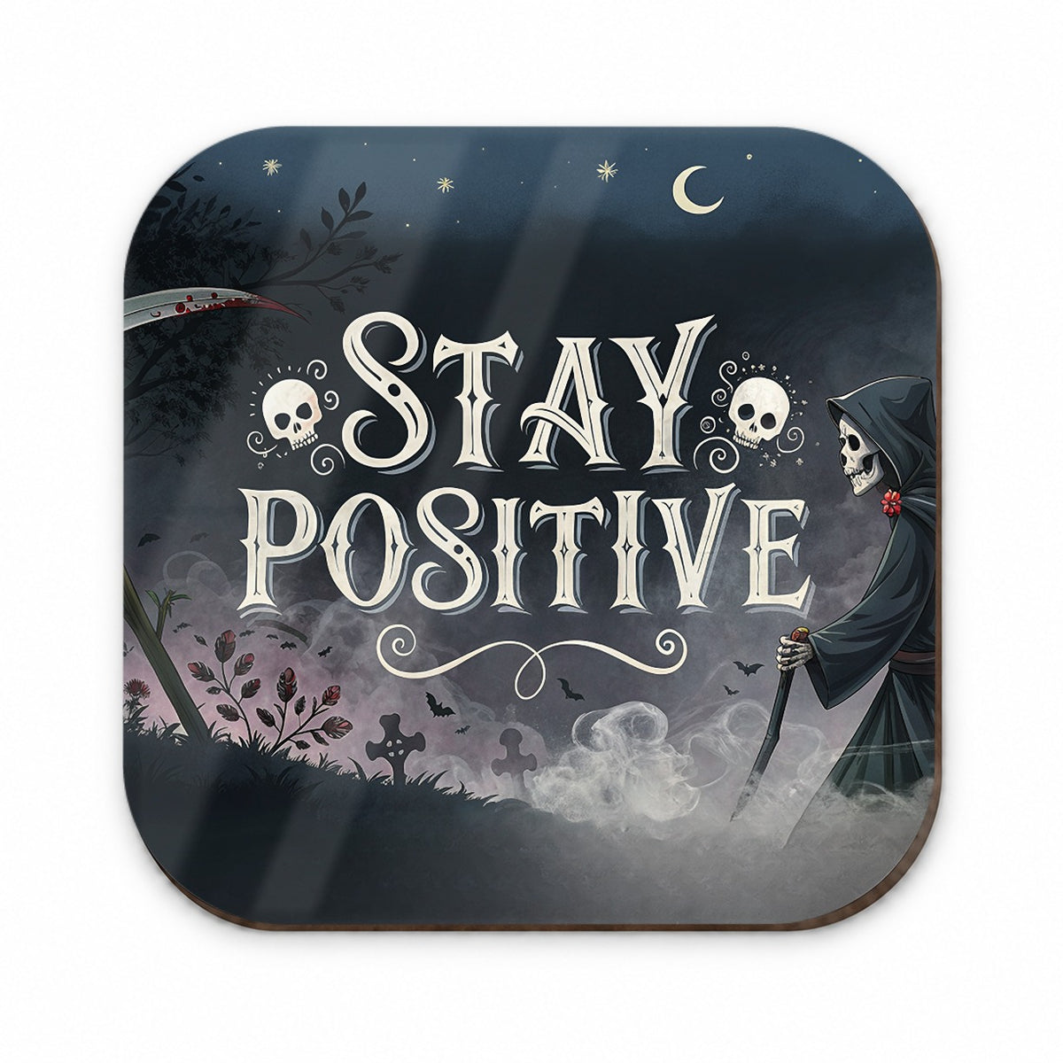 Stay Positive Funny Grim Reaper Death Cartoon Fridge Magnet