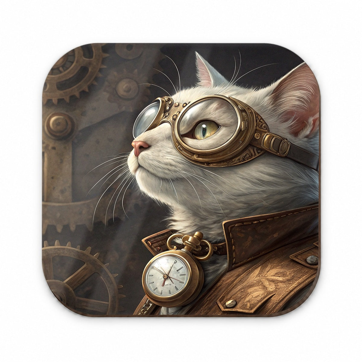 White Cat Steampunk Fridge Magnet