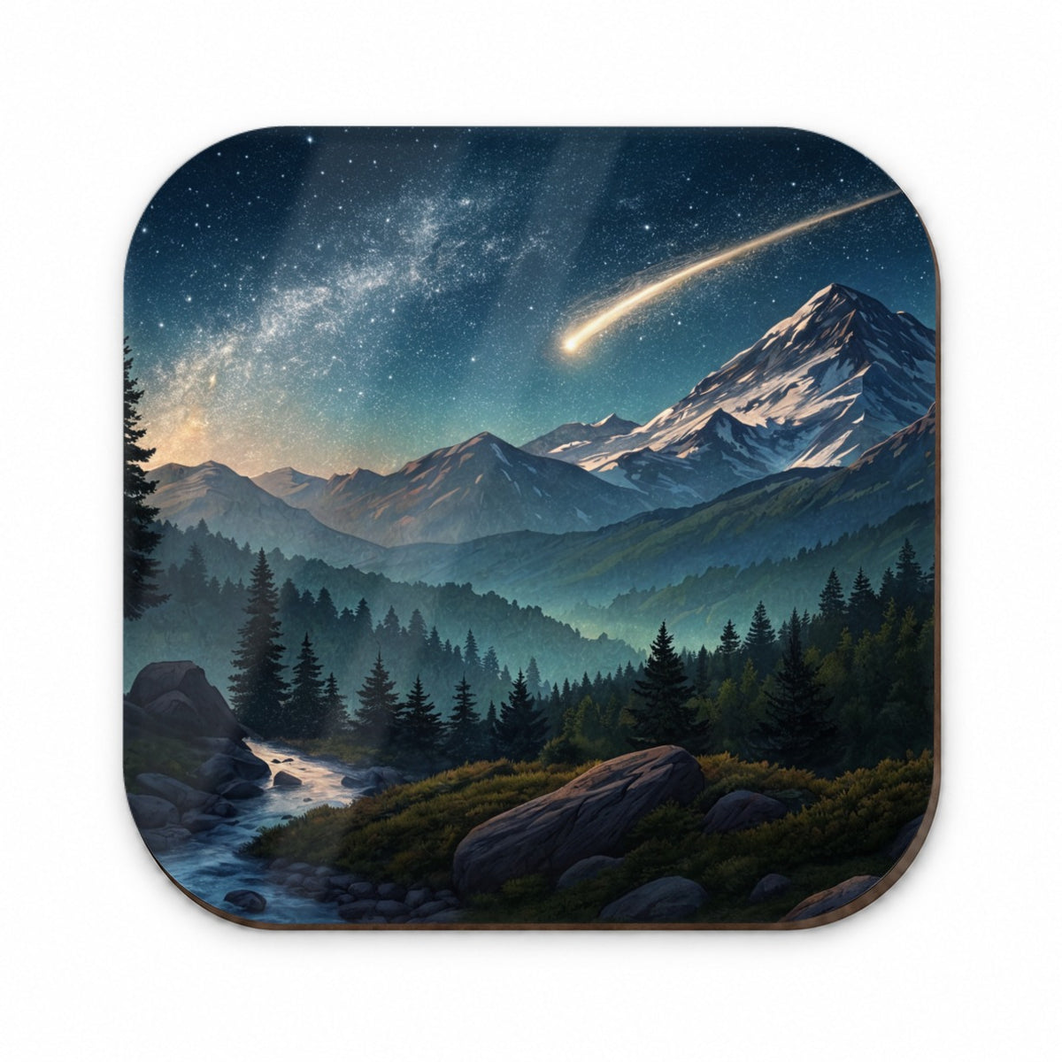 Comet Shooting Star In The Night Sky Over Mountains Fridge Magnet