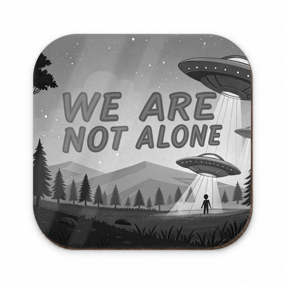 We Are Not Alone Funny Retro UFO Black And White Fridge Magnet