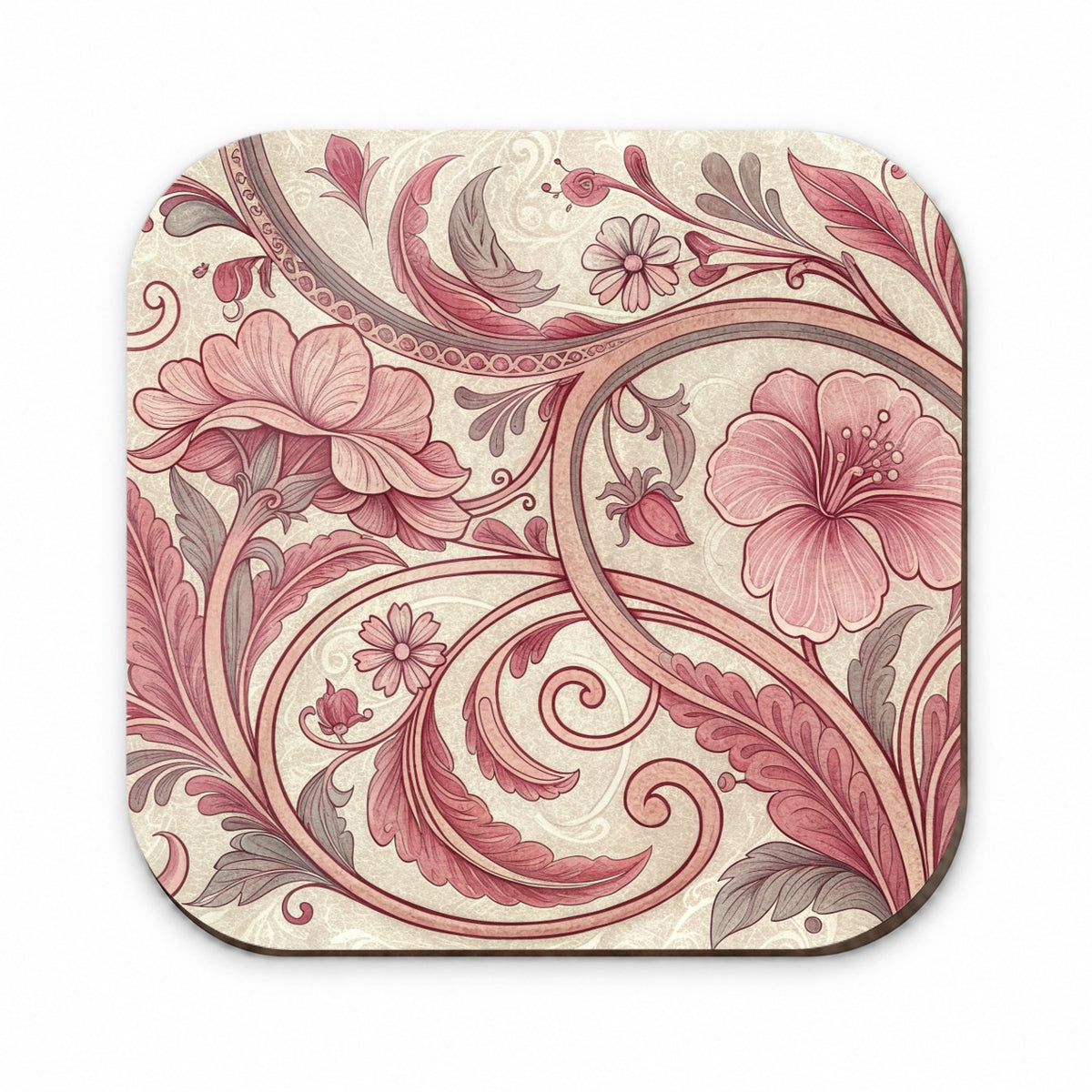 Art Nouveau Pattern Pink Leaf Flowers Fridge Magnet