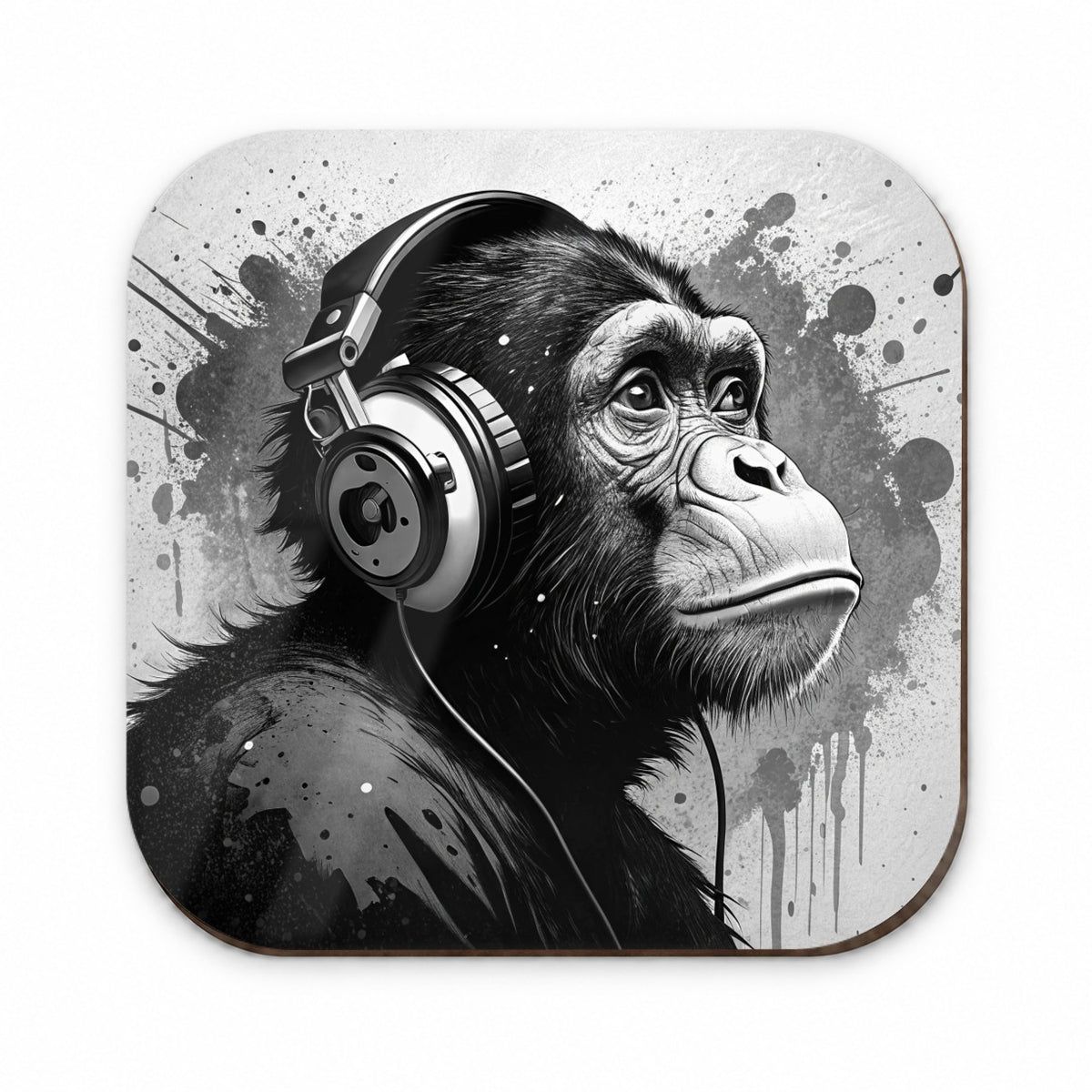 Artsy B&W Monkey with Headphones Fridge Magnet