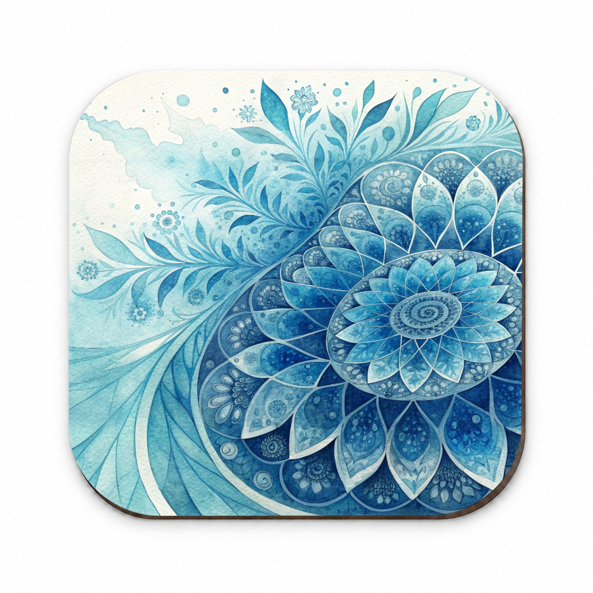 Fractal Art Blue Flower Pattern Watercolor Style Fridge Magnet