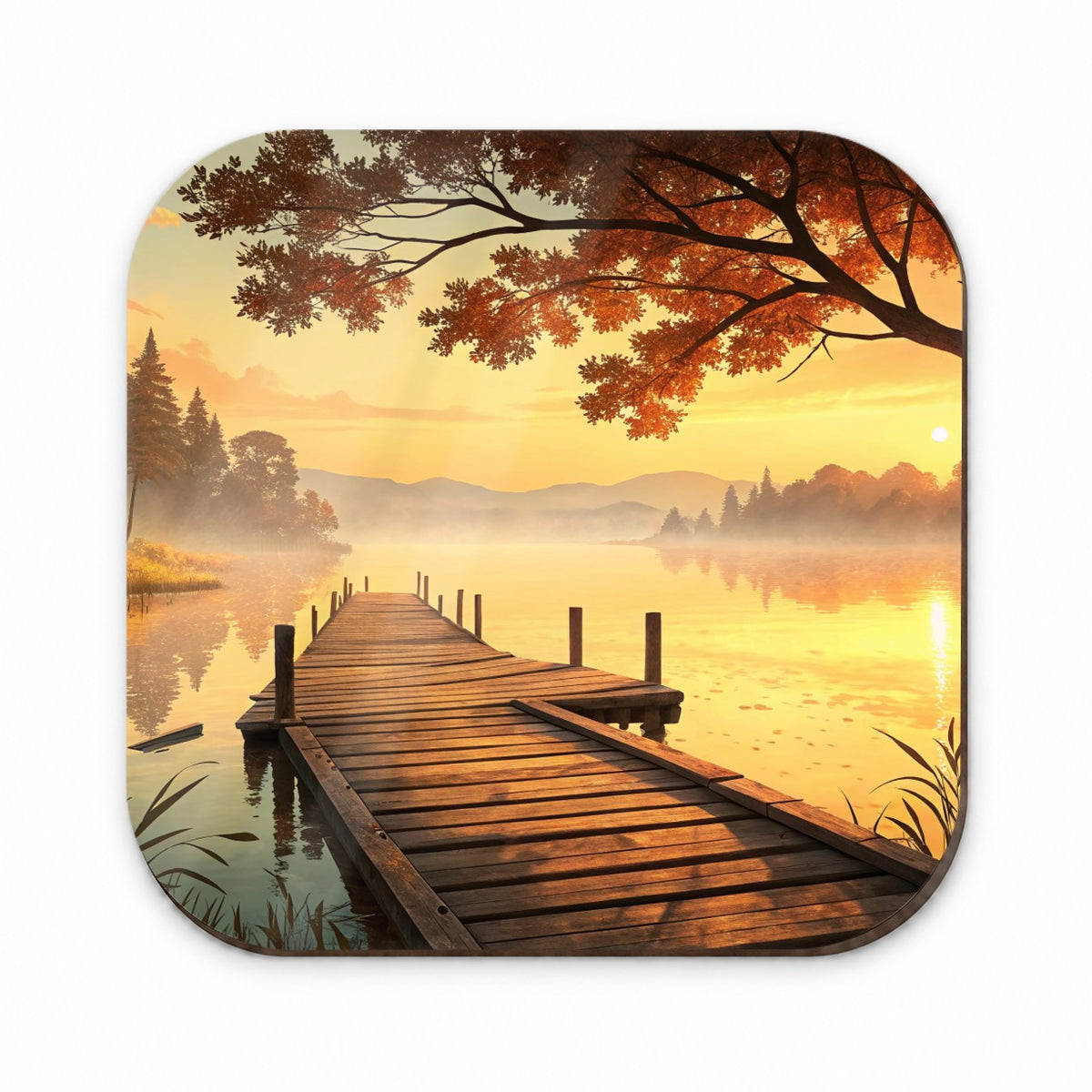 Autumn Lake Dock Sunset Fridge Magnet