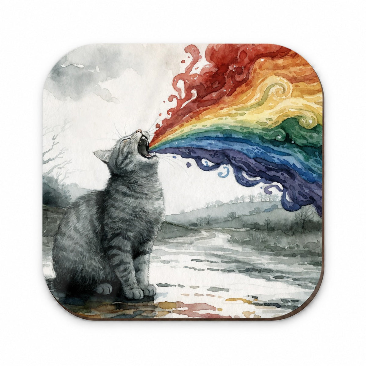 Cat Vomiting Rainbow Watercolor Fridge Magnet