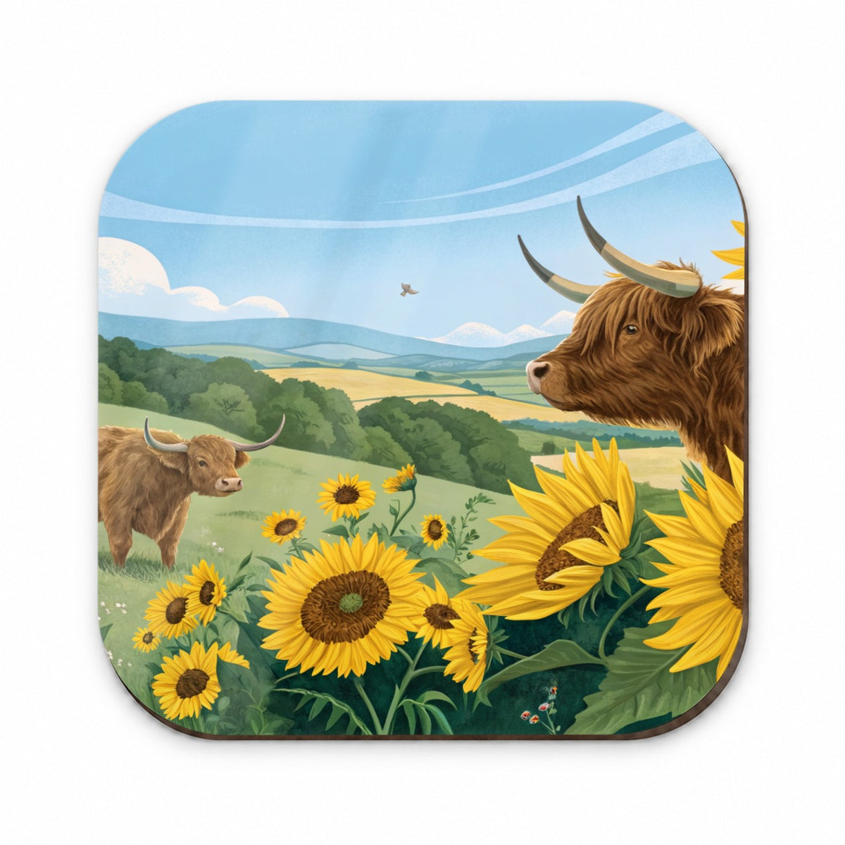 Highland Cows Sunflowers Field Fridge Magnet