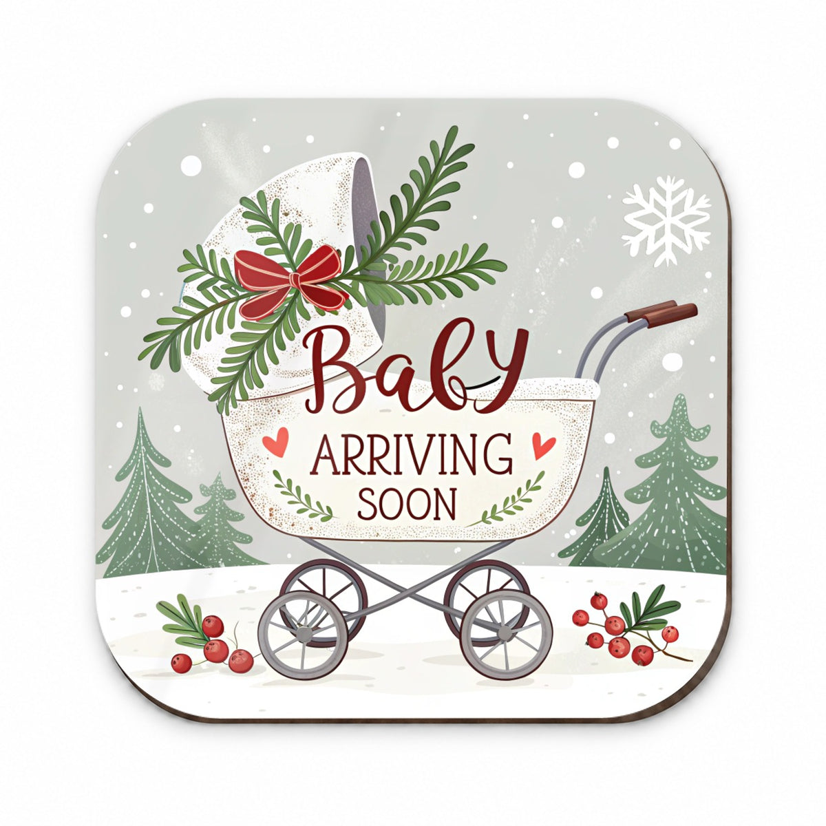 Baby Arriving Soon Christmas Stroller Fridge Magnet