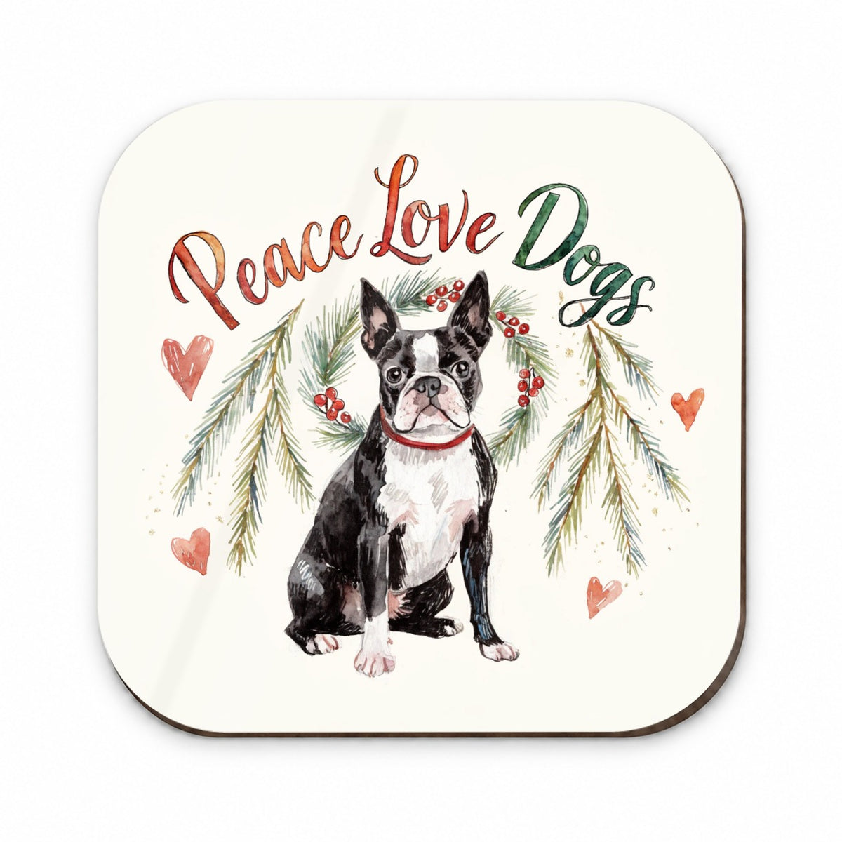 Boston Terrier Peace Love Dogs Christmas Fridge Magnet