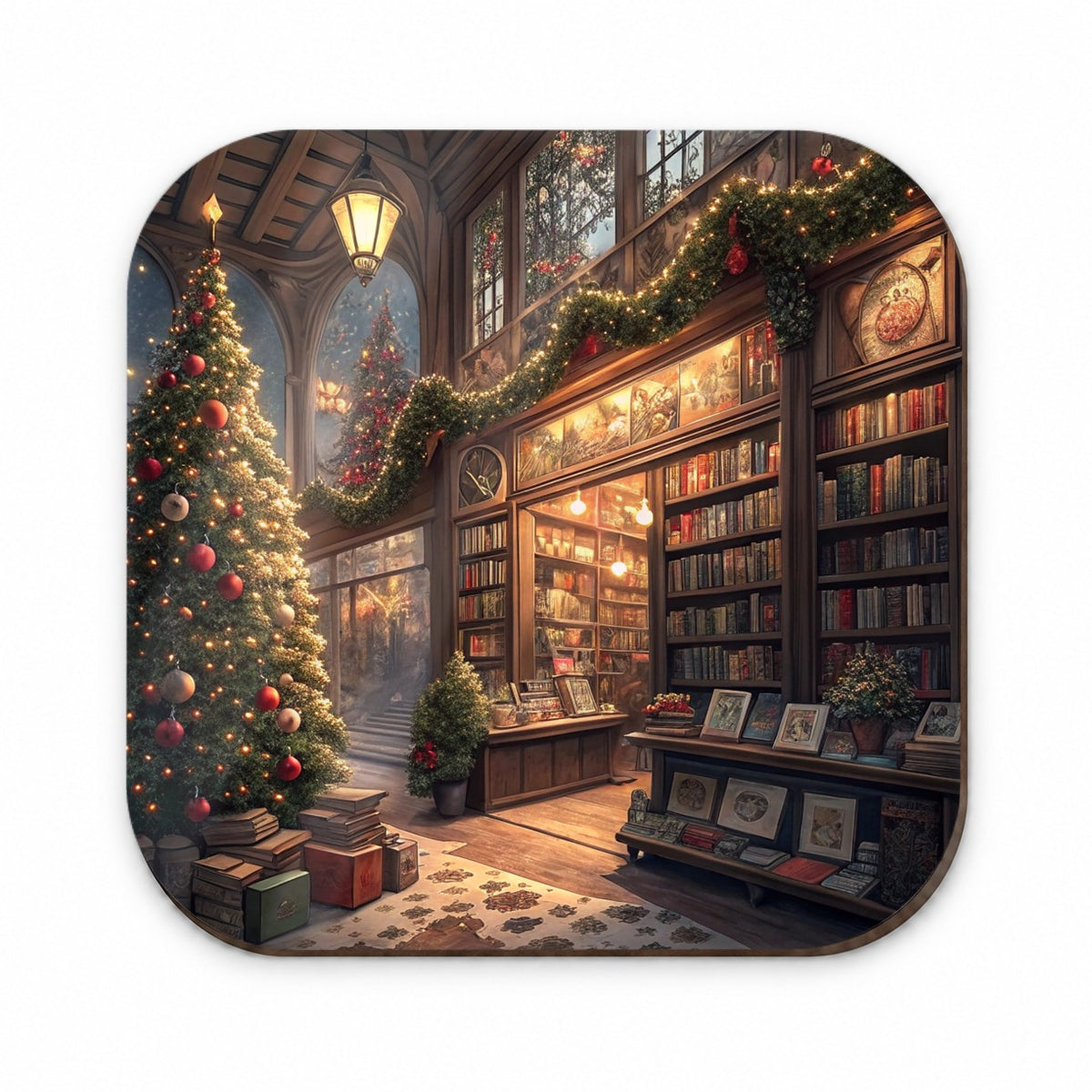Cozy Christmas Bookstore Library Fridge Magnet