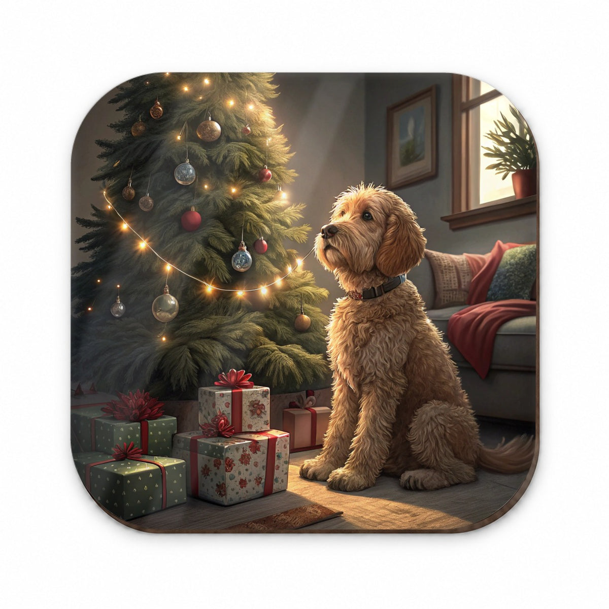Goldendoodle Sitting Christmas Fridge Magnet
