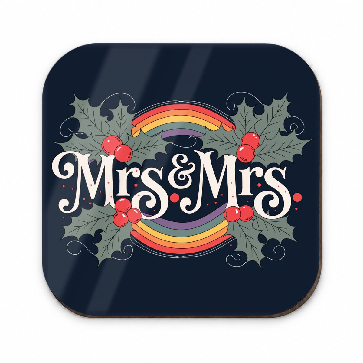 Mrs and Mrs Pride Gay Lesbian LGBTQ Double Rainbow Christmas Fridge Magnet