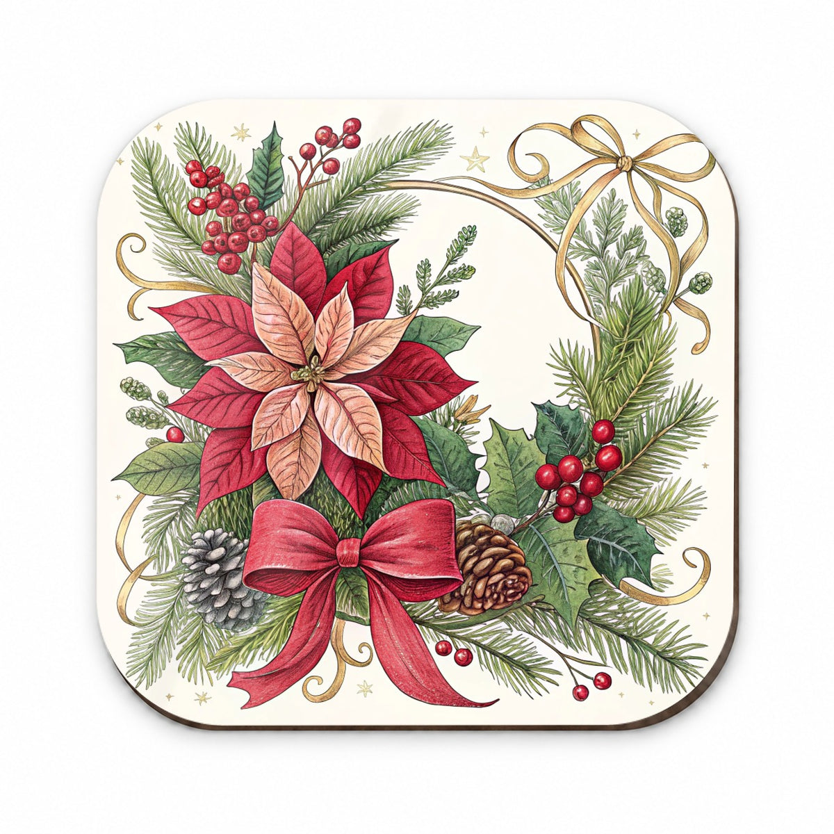 Poinsettias Holly Berries Christmas Fridge Magnet