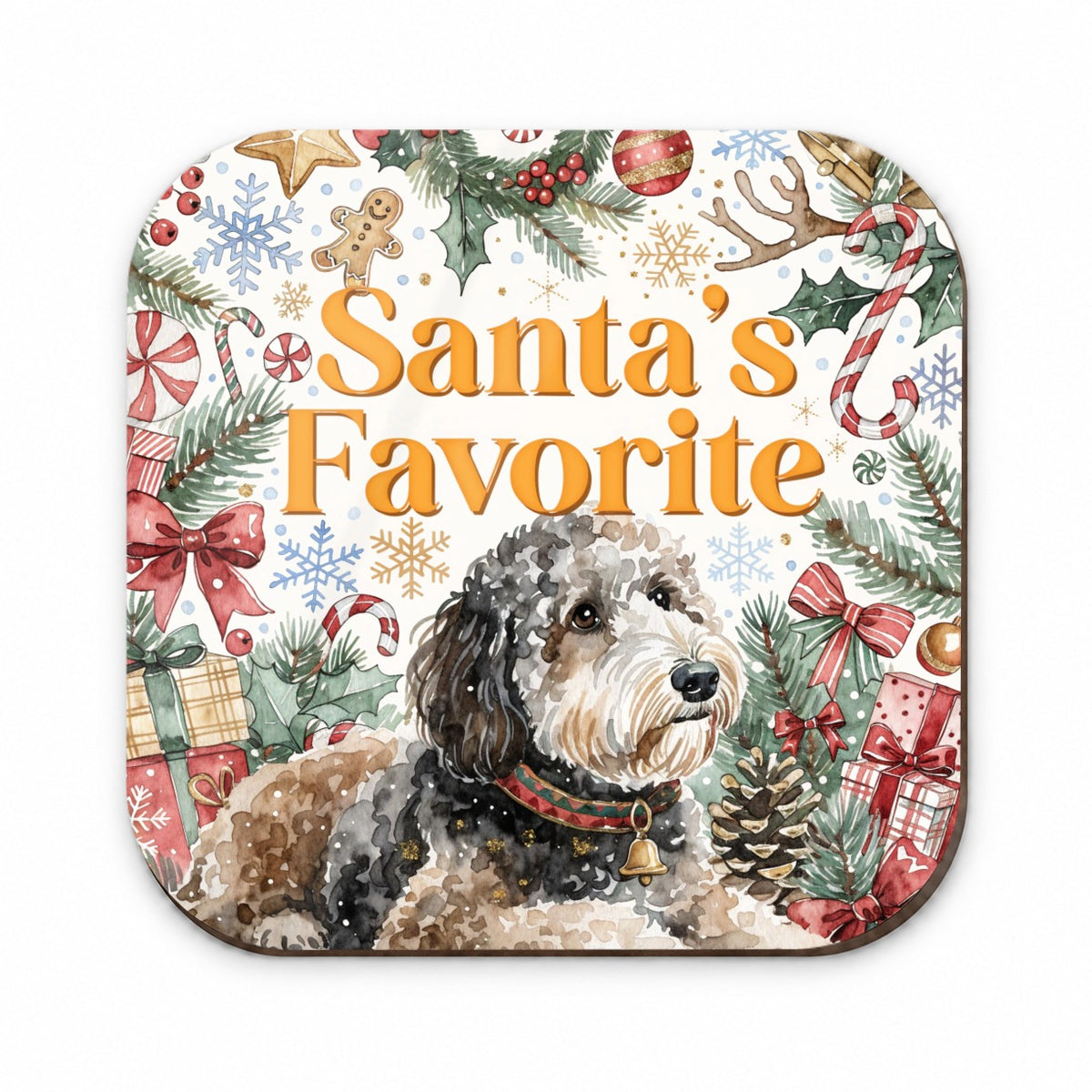 Sheepadoodle Dog Christmas Santa's Favorite Fridge Magnet