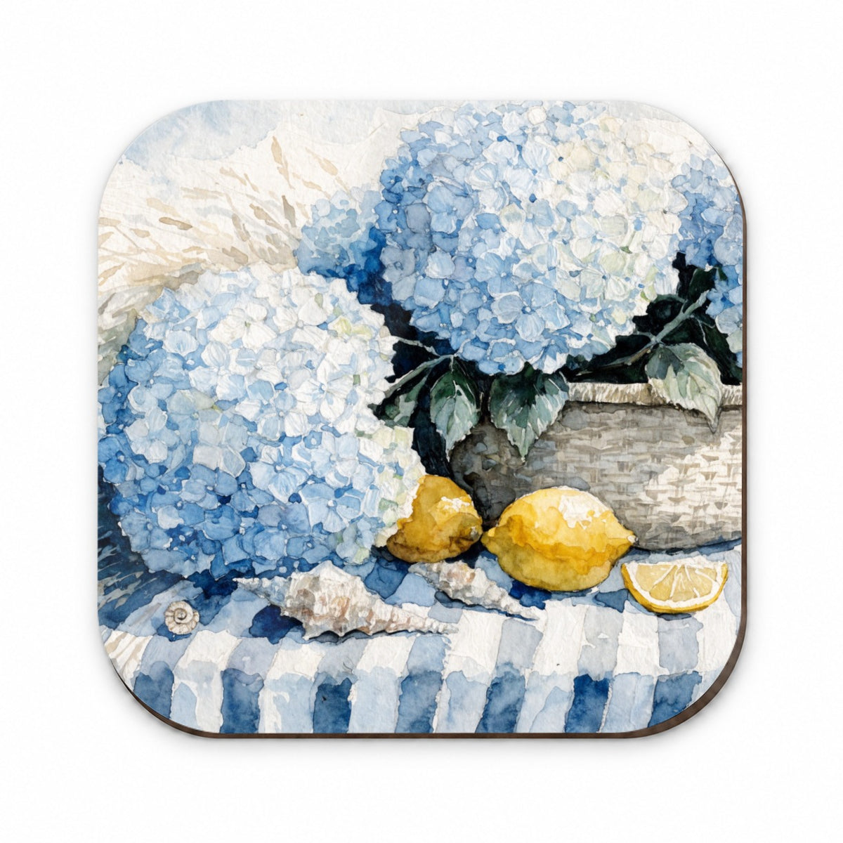 Blue Hydrangeas Seashells Lemons Coastal Fridge Magnet
