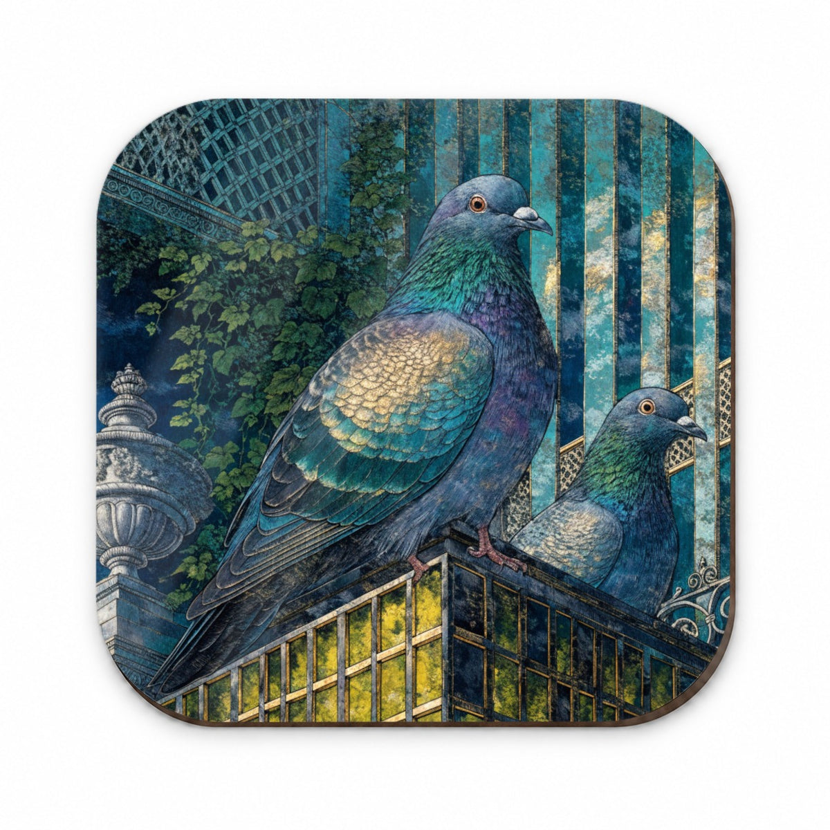 City Pigeons On A Roof Fridge Magnet