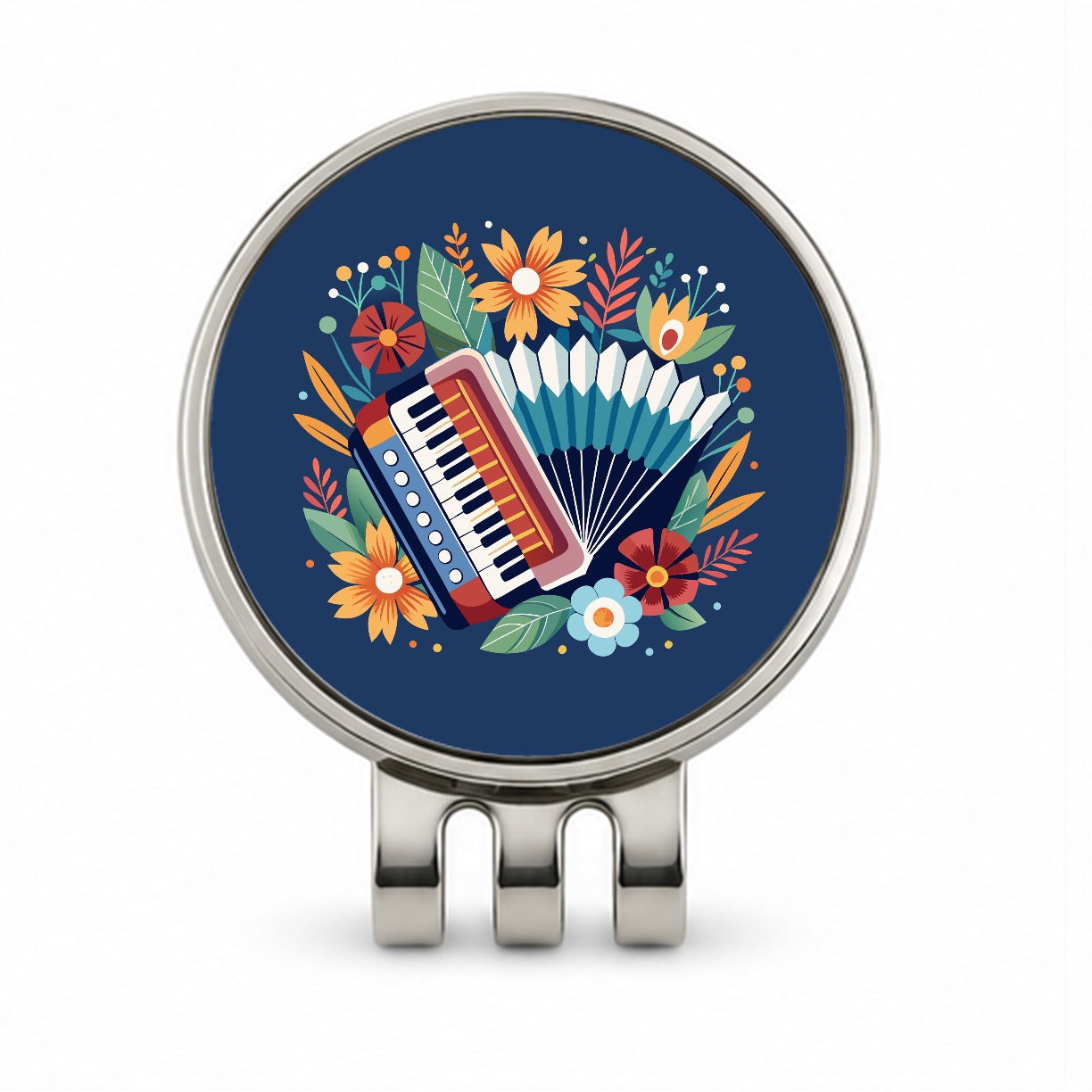 Accordion Music Floral Motif Golf Hat Clip with Ball Marker