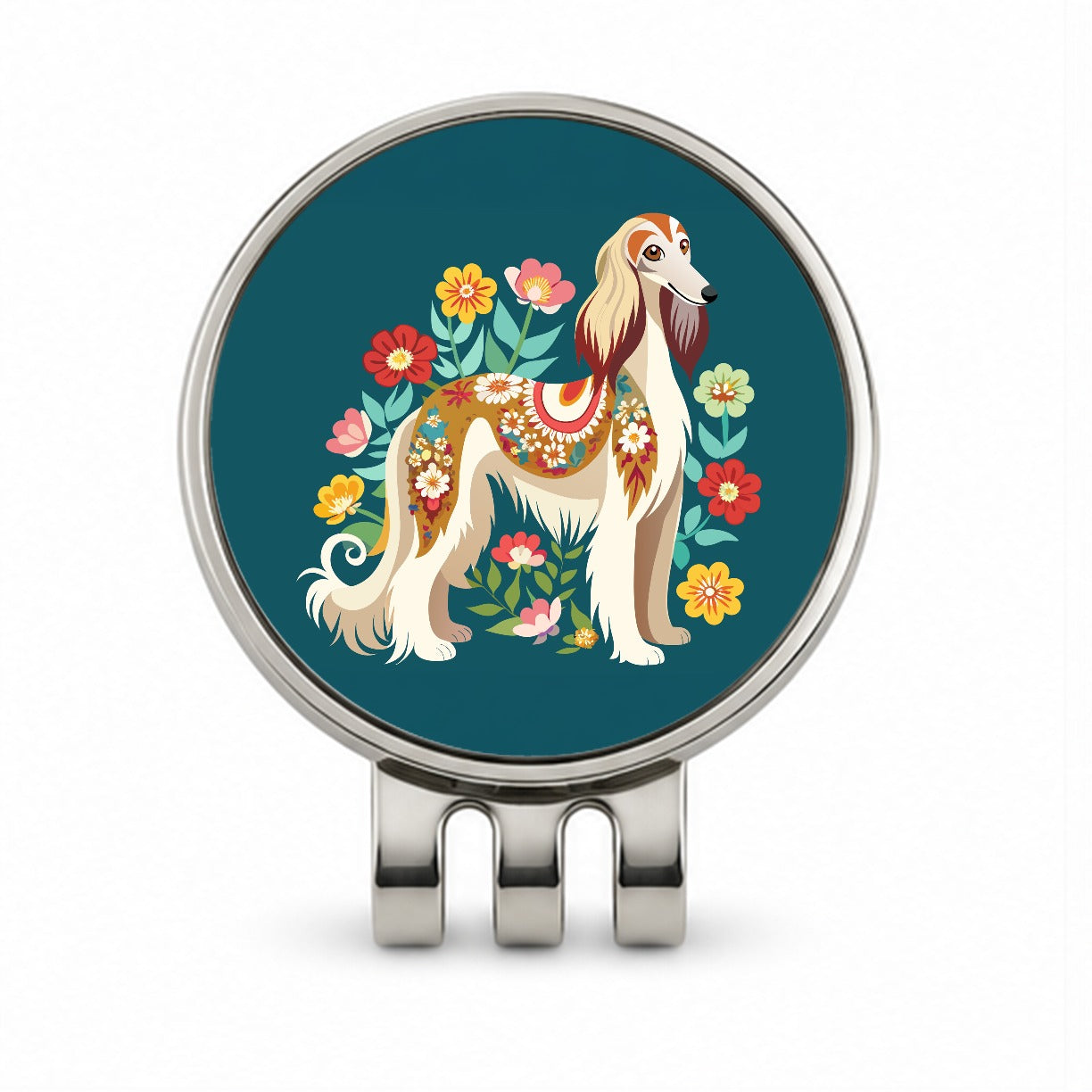Afghan Hound Dog Floral Flowers Golf Hat Clip with Ball Marker