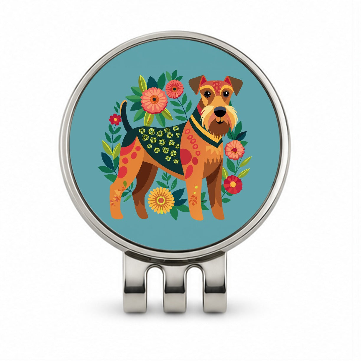Airedale Terrier Dog Floral Flowers Golf Hat Clip with Ball Marker