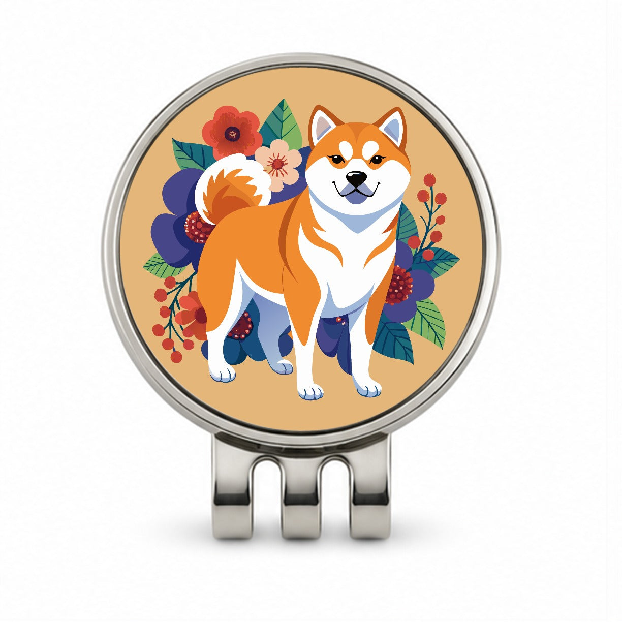 Akita Dog Floral Flowers Golf Hat Clip with Ball Marker