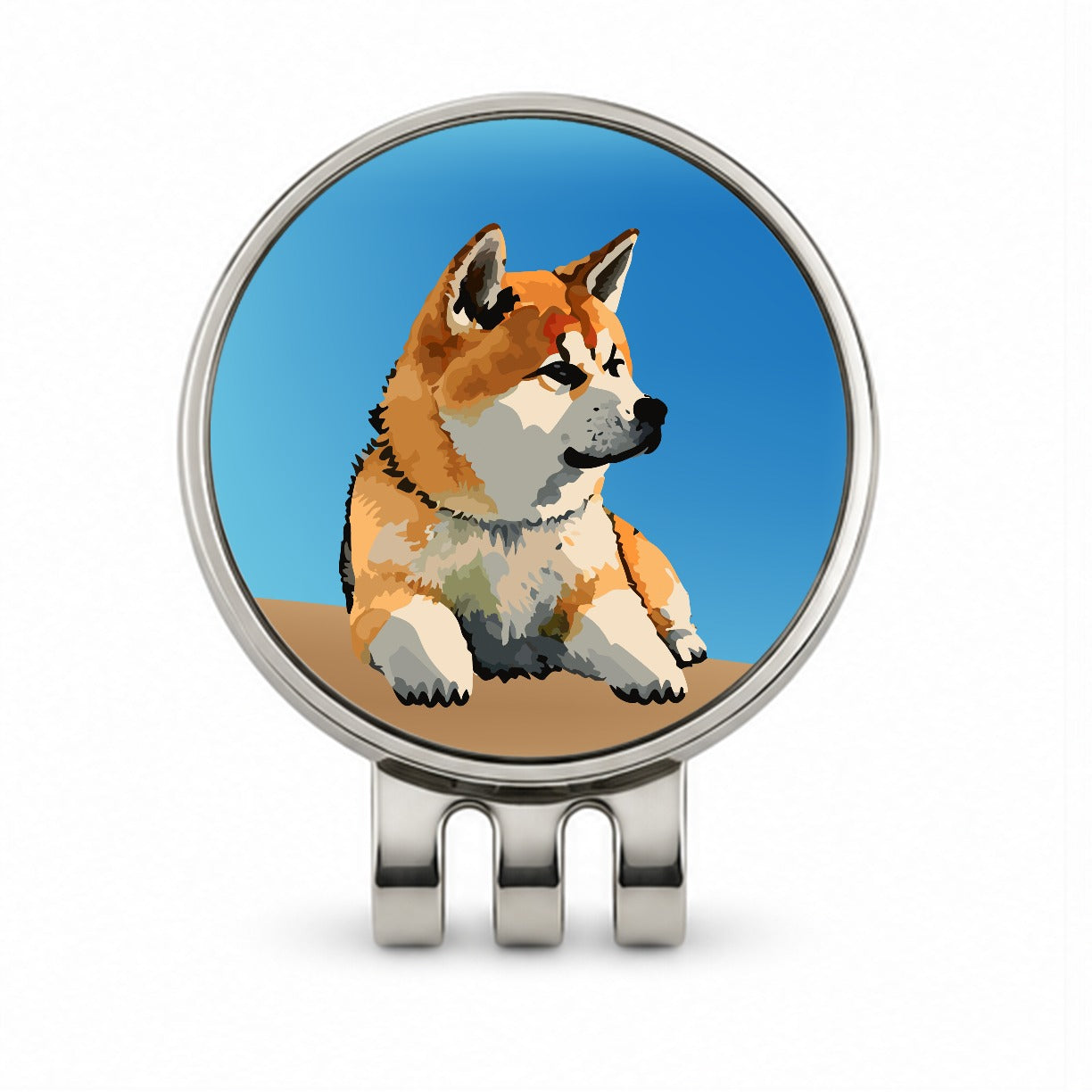 Akita Dog Watercolor Golf Hat Clip with Ball Marker