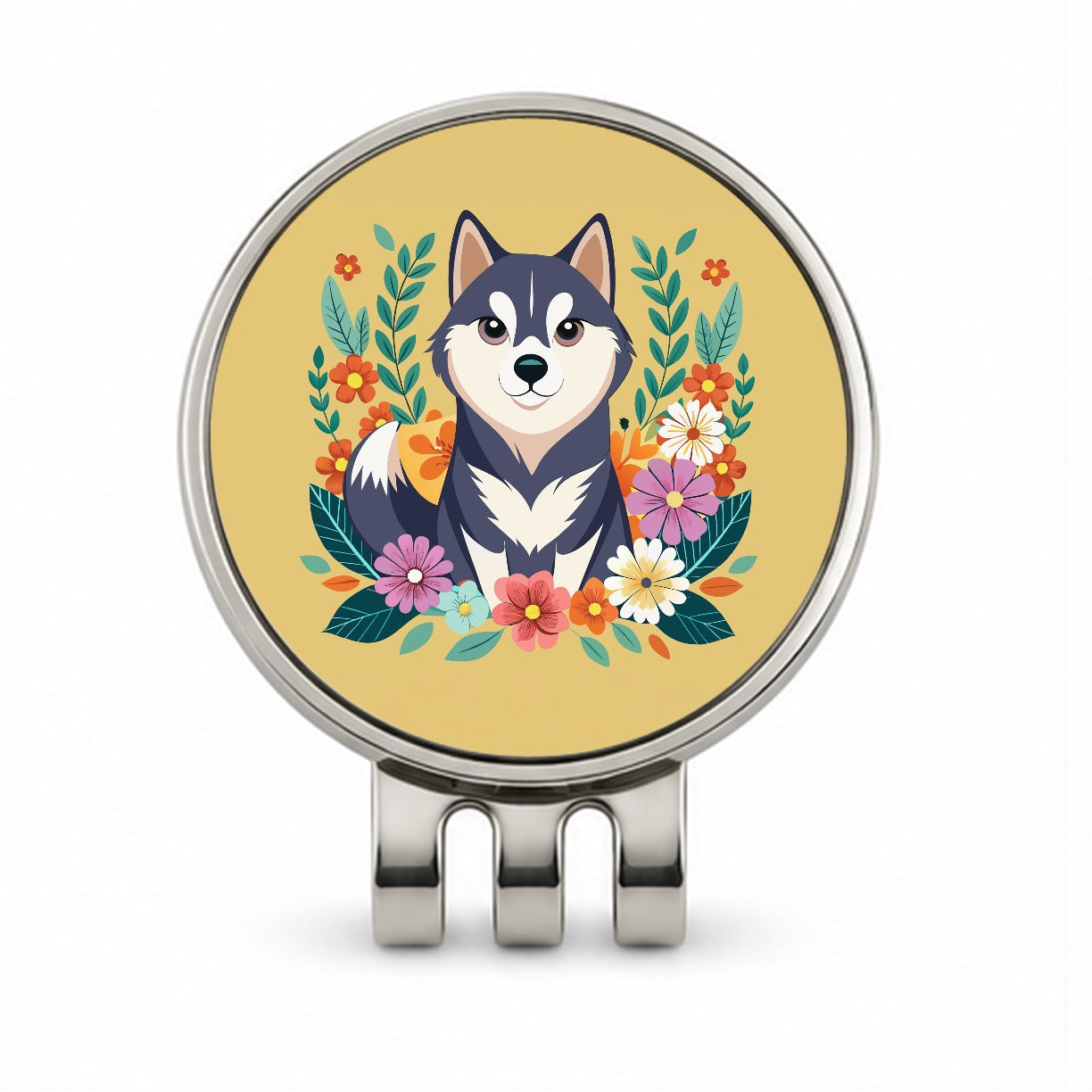 Alaskan Klee Kai Dog Floral Flowers Golf Hat Clip with Ball Marker