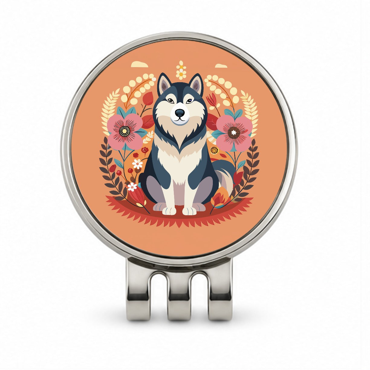 Alaskan Malamute Dog Floral Flowers Golf Hat Clip with Ball Marker