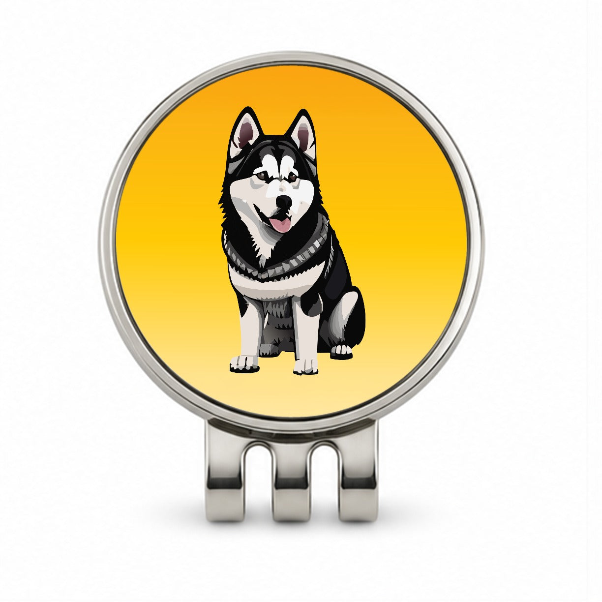 Alaskan Malamute Dog Sitting Golf Hat Clip with Ball Marker