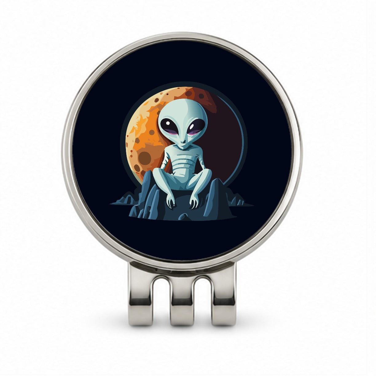 Alien Sitting Moon Planet Space Golf Hat Clip with Ball Marker