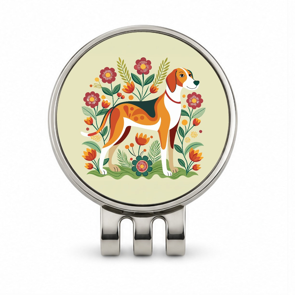 American Foxhound Dog Floral Flowers Golf Hat Clip with Ball Marker